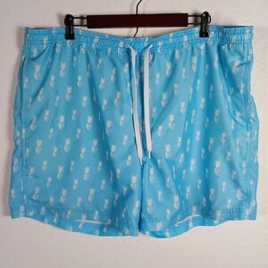 Boca Classic Men's XL Extra Large Blue Pineapple Print Swim Trunks Board Shorts